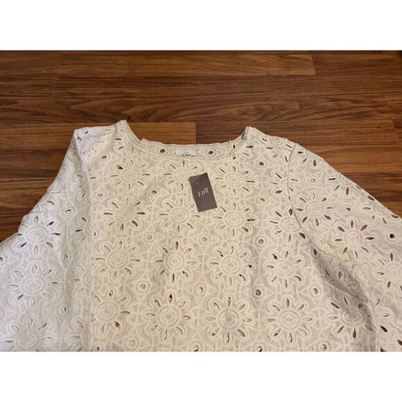J Jill Womens Full Crochet Lace Tunic Top 3X Ivory 3/4 Sleeve Boho Cotton NWT - Picture 11 of 13